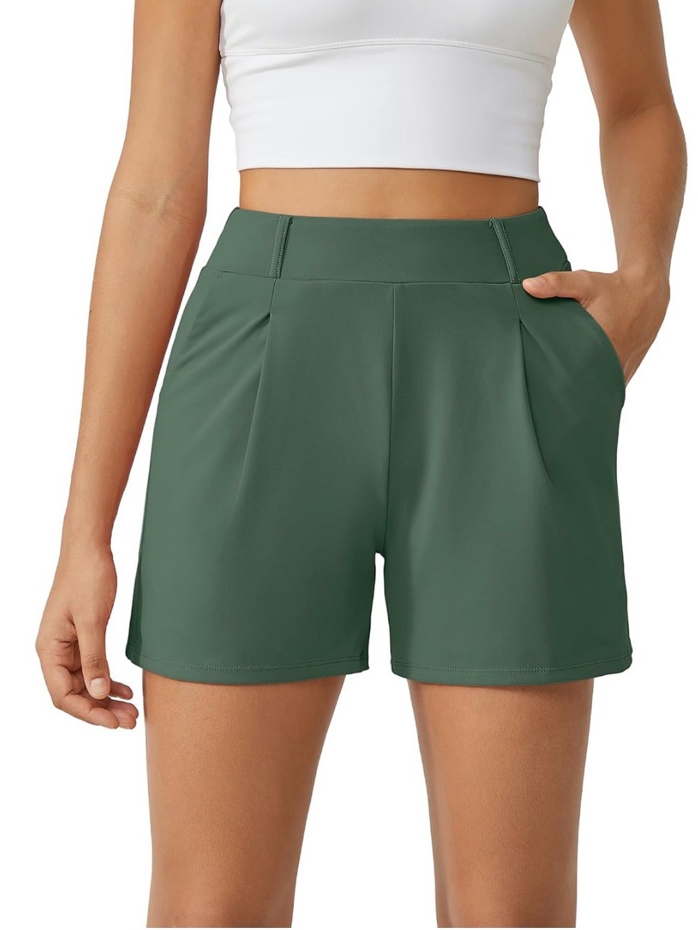 High-Waist Green Women’s Active Shorts
